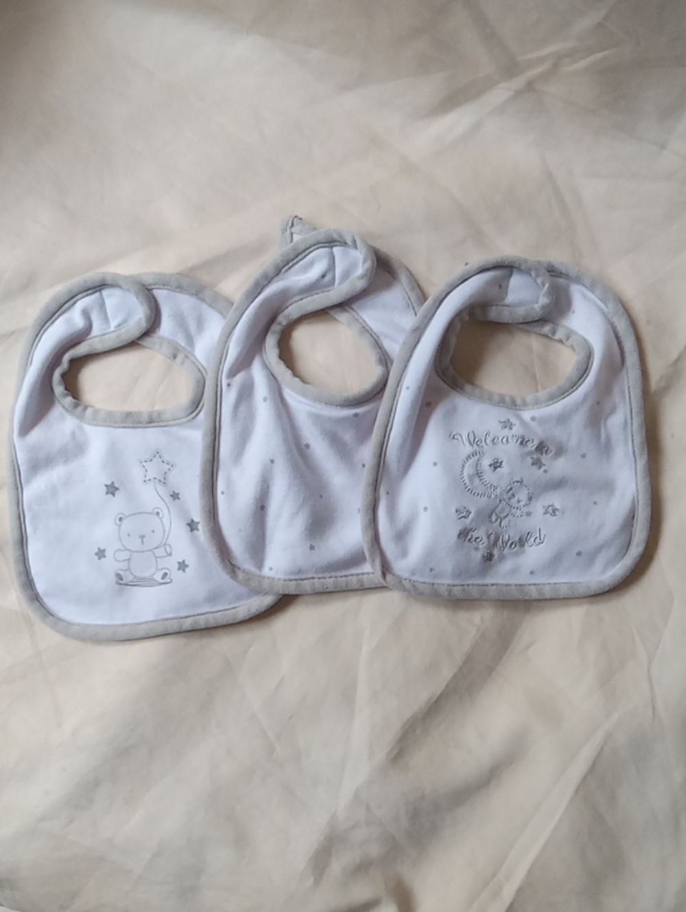 Little Me White & Light Gray Baby Bib Set - 3 Pack